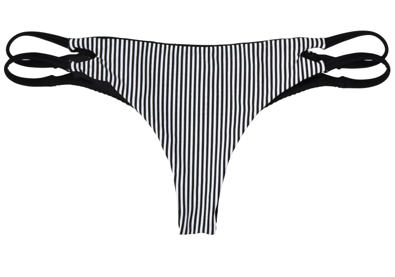 Olivia Reversible Skimpy Bikini Bottom (Stripe/Black) - Lagoa Swimwear