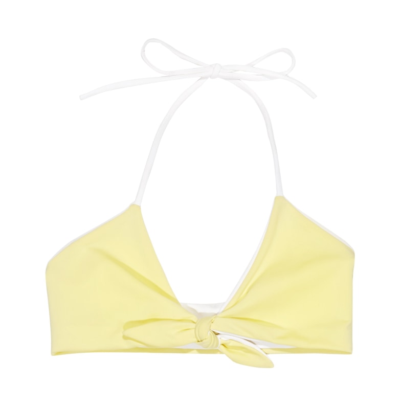 Zara Reversible Tie Front Bikini Top (Lemon/White) - Lagoa Swimwear